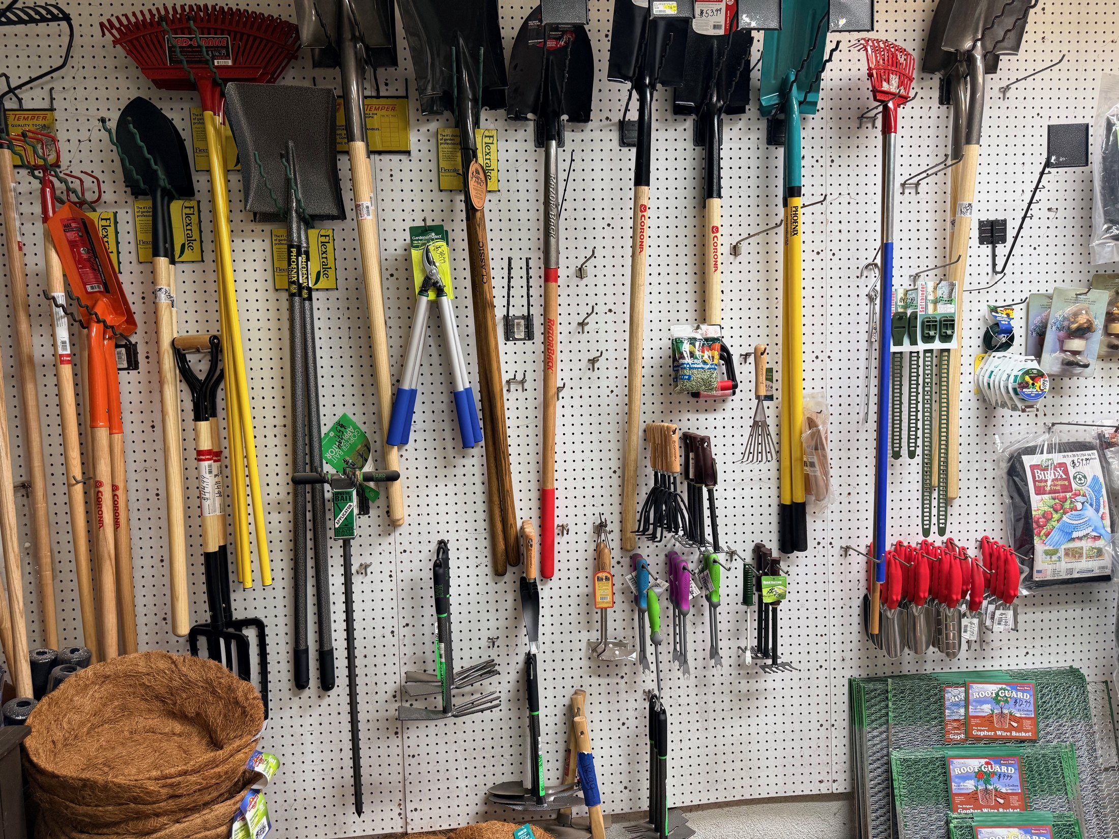 Garden tools at Lincoln Avenue Nursery